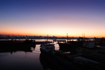 Rotterdam port in sunrise