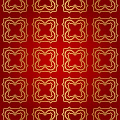 Luxury geometric pattern. Seamless vector illustration. Golden ornament on red color background