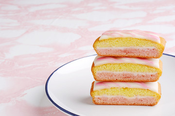 closeup three slices of english angel cake