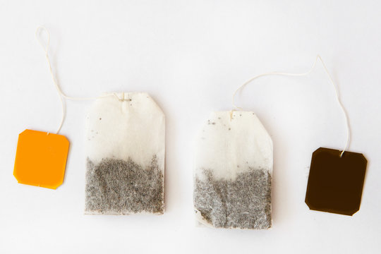 2, Two, Tea Bag With Sticker For Mockup With White Background