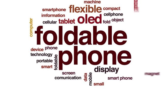 Foldable phone animated word cloud. Kinetic typography.