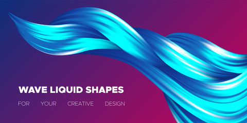 Abstract Flow Background. Wave Fluid Shapes in Blue Color. Trendy Vector Illustration EPS10 for Your Creative Design. Beautiful Interweaving. Flow Poster with Liquid for Business Presentation, Banner.