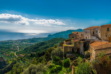Fototapeta na wymiar Beautiful landscape of Savoca village on the mountain, Sicily, Italy 