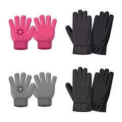 Vector design of glove and winter sign. Collection of glove and equipment stock vector illustration.