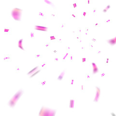 Pink confetti explosion celebration isolated on white background. Falling confetti. Abstract decoration party, birthday celebrate or Christmas, New Year confetti decor. Vector illustration