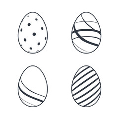 Easter egg icons. Black eggs set, isolated white background. Simple design, decoration Happy Easter. Holiday decorative elements collection. Cute pattern ornament. Spring symbol. Vector illustration