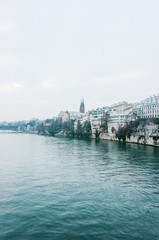 Naklejka premium Basel, Grossbasel, Rhein, Münster, Kirche, Altstadt, Winter. Schweiz