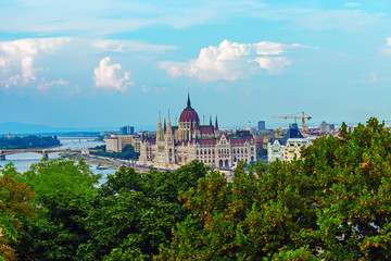 Fototapeta na wymiar Hungarian Parliament in Budapest in the afternoon from the hill