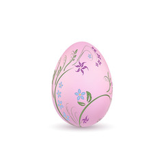 Easter egg 3D icon. Pastel egg, isolated white background. Floral hand drawn design, flower branch leaf decoration pattern Happy Easter celebration. Holiday element. Spring symbol. Vector illustration