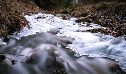 Frozen river with beautiful peace of ice