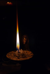 Dying candle set in the old bronze candlestick