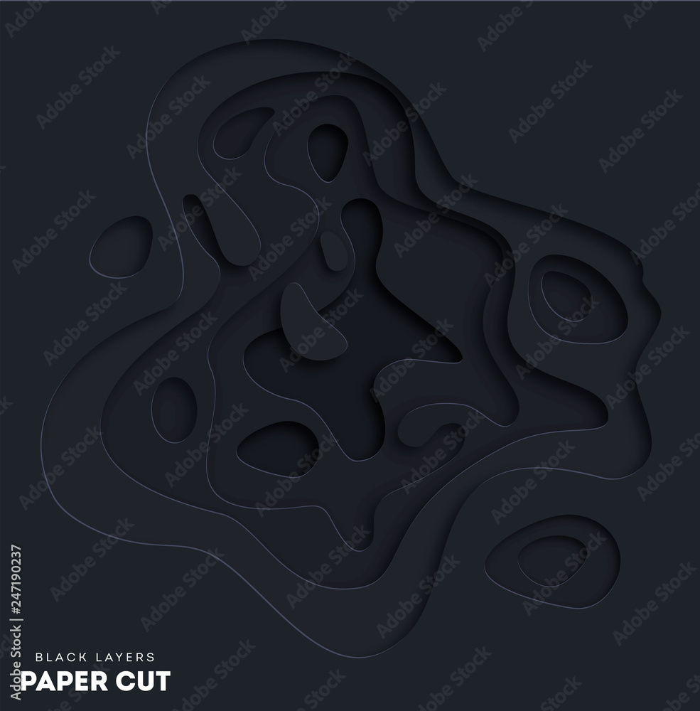 Poster 3d black abstract background with white paper cut shapes. choose your color. vector design layout fo