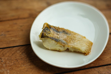 Fish and Fries (white fish with salmon, portion). food background. copy space