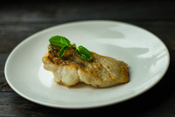 Fish and Fries (white fish with salmon, portion). food background. copy space
