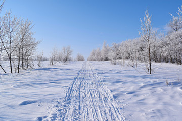 Beautiful winter landscape.Frosty Sunny day.Scenic view.