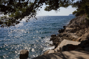 LAPAD, CROATIA - AUGUST 23 2017: Lapad cliff side, facing adriatic sea