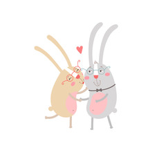 Ttwo cute hares in love. Vector illustration