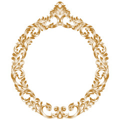 Golden vintage oval graphical frame in antique style. Vector.
