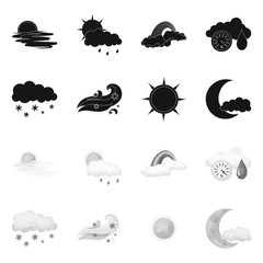 Vector illustration of weather and climate symbol. Set of weather and cloud stock vector illustration.