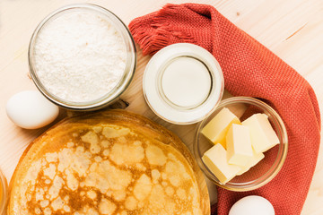 Fresh homemade crepes with ingredients