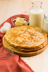 Fresh homemade crepes with ingredients