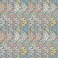 Seamless vector geometrical pattern, hand drawn decorative elements. Graphic design, drawing illustration. Print for fabric, textil, wallpaper, wrapping, packaging. Vintage retro old style background