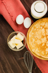 Fresh homemade crepes with ingredients