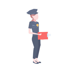 police woman icon female cop security guard holding clipboard cartoon character full length flat isolated