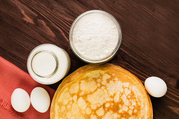 Fresh homemade crepes with ingredients