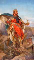 The painting of St. Olav the king of Norway by Pius Adamowitsch Welonsky (1893) on side altar of...