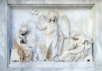 Joseph's dream on the Column of the Immaculate Conception on Piazza Mignanelli in Rome, Italy 