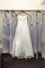 Wedding dress hanging up before the ceremony