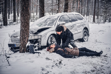 The guy witnessed the accident and provides first aid to the girl driver. The car got into a skid...