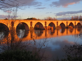 Beautiful stone bridge of Zamora Spain very old