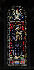 Saint Beda Venerabilis on the stained glass of All Saints' Anglican Church, Rome, Italy
