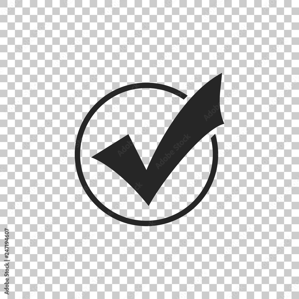 Poster check mark in round icon isolated on transparent background. check list button sign. flat design. ve