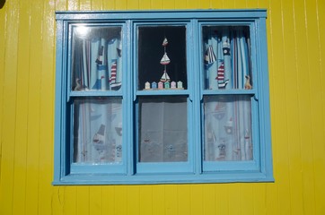 Harbour hut, Jersey, U.K. Pretty cabin in winter.