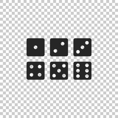 Set of six dices icon isolated on transparent background. Flat design. Vector Illustration