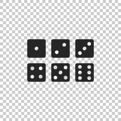 Set of six dices icon isolated on transparent background. Flat design. Vector Illustration