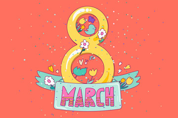 March 8 greeting card vector template