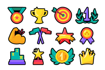 Awards flat outline illustrations set