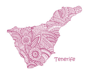 Textured vector map of Tenerife. Hand drawn ethno pattern, tribal background.
