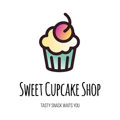 Sweet cupcake shop flat vector logo design