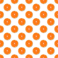 Fresh orange tangerine slices seamless pattern. Close up of citrus fruit background. Studio photography.