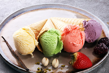 Set of ice cream scoops of different colors and flavours