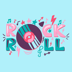 Rock N Roll hand drawn color lettering