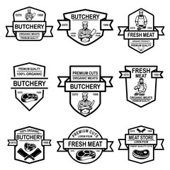 Fototapeta premium Set of meat store labels. Design element for logo, label, emblem, sign, badge.