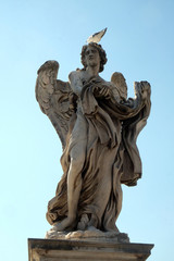 Statue of Angel with the Garment and Dice by Paolo Naldini, Ponte Sant Angelo in Rome, Italy 