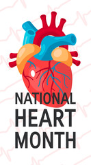 National heart month concept in flat style