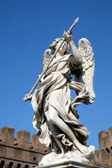 Statue of Angel with the Lance by Domenico Guidi, Ponte Sant Angelo in Rome, Italy 